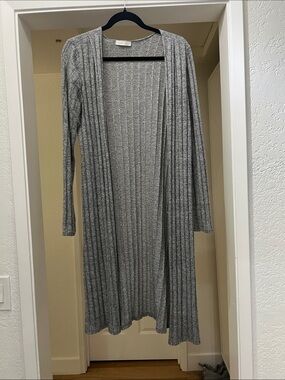 emory park Gray Ribbed Open-Front Long Cardigan / duster